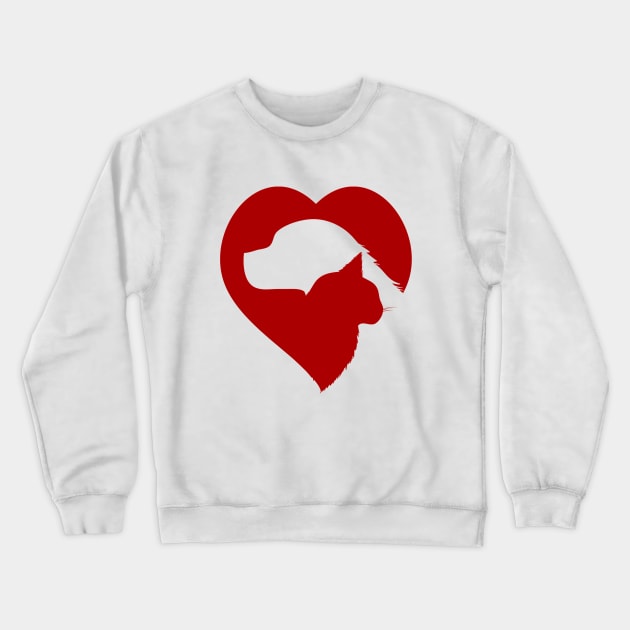 Cat and dog heart - cute I love pets design for animal lovers Crewneck Sweatshirt by punderful_day